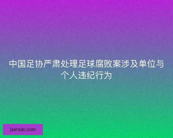 中国足协严肃处理足球腐败案涉及单位与个人违纪行为